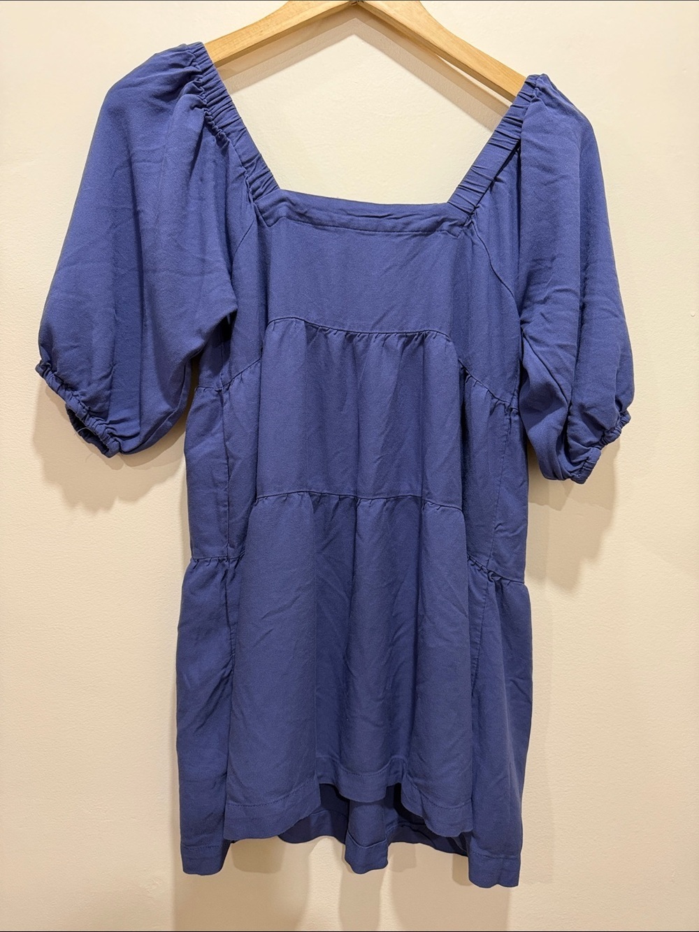 Hunter & Brown Puff Sleeve Square Neck Tiered Mini Dress in Periwinkle - Picture 6 of 7
